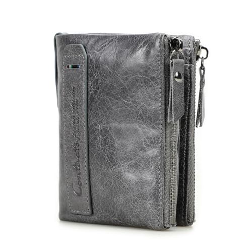 CONTACTS Herren Echtes Lederim Hochformat Wallet Doppel reißverschlusstasche Geldbörse grau von CONTACTS