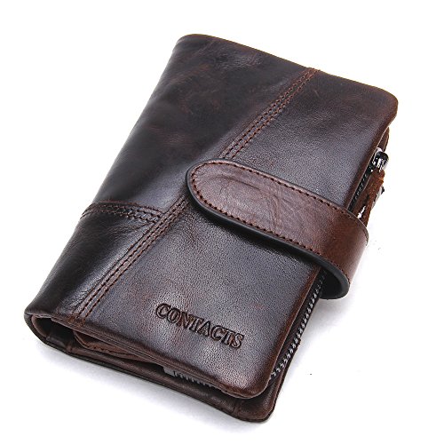 CONTACTS Herren Geldbörse Echtes Leder-Geschäft Bifold Trifold Mappen-Kartenhalter -Münzen-Tasche Dunkelbraun von CONTACTS