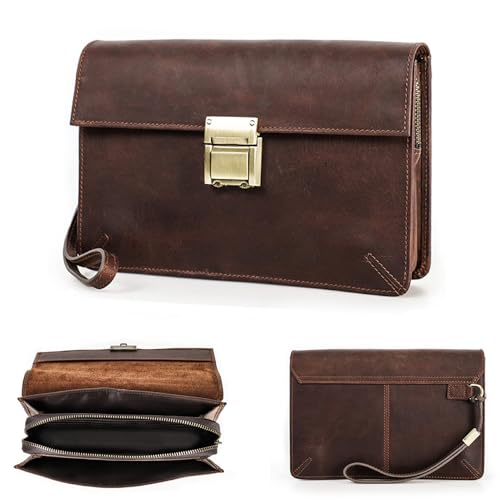 Contacts Herren-Leder-Clutch Geschäftsreise Reißverschluss-Clutch mit Zahlenschloss Lange Retro-Brieftasche mit Handschlaufe von Contacts