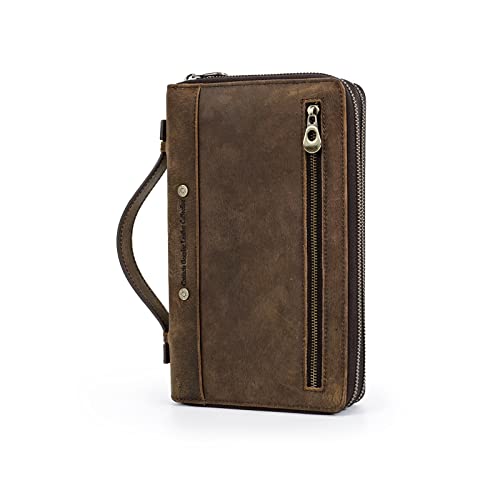 Contacts Herren Leder Clutch Tasche Große Kapazität Karte Organizer Reißverschluss Rfid Telefon Brieftasche Wristlet Handtasche, Kaffee von Contacts