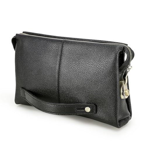 Contacts Herren Leder ID Karte Organizer Kupplung für Männer, Große Kapazität mit Anti-Diebstahl-Sperre Reise Reisepass Brieftasche Telefonhalter Handtasche mit Armband, Schwarz1, Schwarz1 von CONTACTS