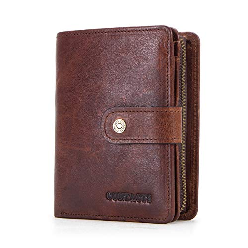 Contacts Herren RFID Blocking Vollnarbenleder Reißverschluss Münze Taschengeldbeutel Brieftasche (Dunkelbraun) von CONTACTS