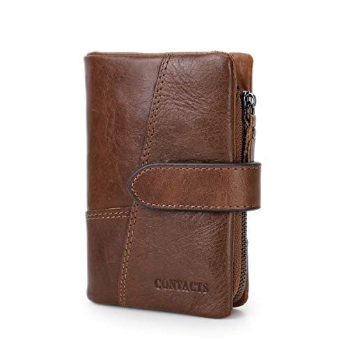 Herren Multifunktionale Leder Kurze Geldbörse, Retro Doppelfach Reißverschluss Reise Geldbörse, Braune Karten Geldbörse Clutch Bag (Kaffee) von CONTACTS