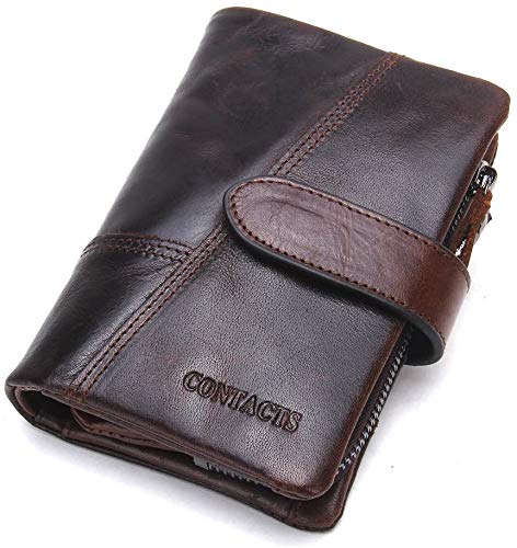 CONTACTS Herren echtes Leder Bifold Trifold Kartenhalter Reißverschluss Münzen Geldbörse (Dunkelbraun) von CONTACTS