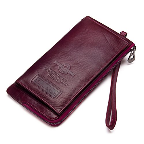 Contacts Herren echtes Leder Kreditkarte Reißverschluss Tasche Telefonhalter Clutch Geldbörse Dark Rot von Contacts