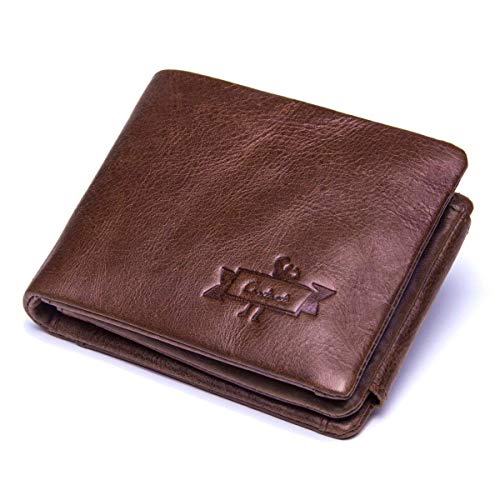 Contacts Herren echtes Leder Rindsleder Trifold Reißverschluss Münzen Tasche kurz Brieftasche Braun von CONTACTS