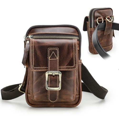 Contacts Kleine Leder Crossbody Telefon Tasche Herren Gürteltasche Vintage Taille Pack Bum Geldbörse Hüfttasche für Reisen Reiten von Contacts