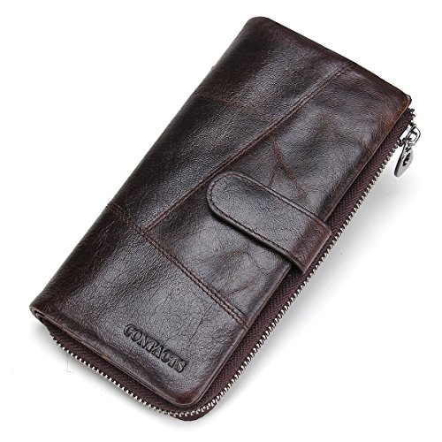 CONTACTS Mann-echtes Leder-Karten-Kasten Bifold Mappe Scheckheft-Organisator Dunkelbraun von CONTACTS