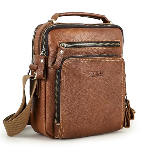 Contacts Männer Echtes Leder Mini Laptop Mehrere Taschen Trendy Crossbody Messenger Schulter Tan Tasche Tote Aktentasche (Kaffee) … von Contacts