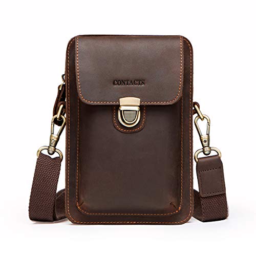 Contacts Männer Leder Kleine Messenger Gürteltasche Waist Pouch Wallet für Handy (Kaffee) von Contacts