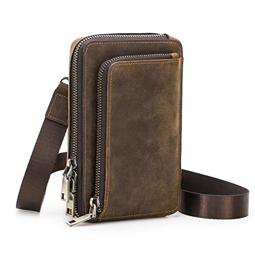 CONTACTS Echtes Leder Herren Crossbody Multifunktionale Gürteltasche mit Telefonkarte Passschlitze für Sport Wandern Camping Geldbörse Tasche Schwarz von Contacts