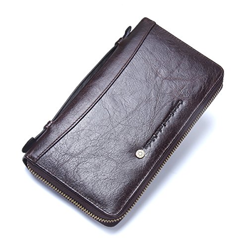 Contacts Männer Leder Reißverschluss Karte Passport Pocket Bill Wallet Geldbörse Handytasche (Kaffee) von Contacts