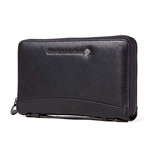 Contacts Männer Leder Reißverschluss Karte Passport Pocket Bill Wallet Geldbörse Handytasche (Schwarz) von Contacts