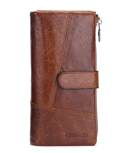 CONTACTS Mann-echtes Leder-Karten-Kasten Bifold Mappe Scheckheft-Organisator Braun Vintage Langes Portemonnaie Kreditkartenetui Herren Geldbeutel von CONTACTS