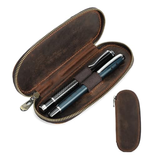 Contacts Stifteetui aus echtem Leder, handgefertigt, Vintage-Stifthalter, Stift-Schutzhülle für Reisen, elegantes Schreibtischzubehör, Bleistift-Organizer-Box, Kaffee-2-Reißverschluss, Krawattenetui von Contacts