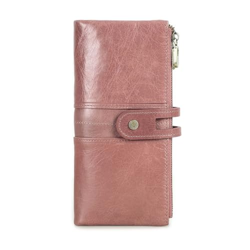 Damen-Clutch-Geldbörse, Leder, doppelter Reißverschluss, Bifold Card-Geldbörse, große Münzbörse, Reise-Handyhalter, Organizer (Hellrosa), Helles Pink, Minimalismus von Contacts