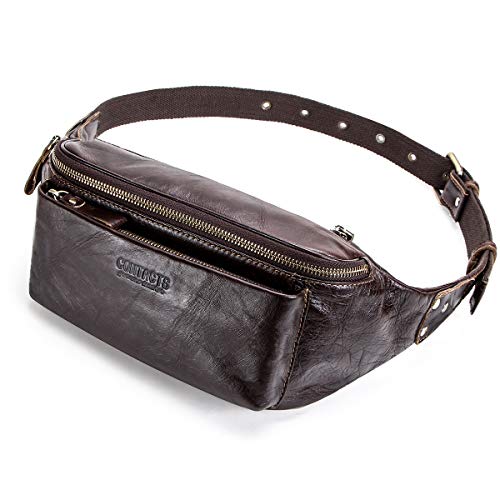 Gürteltaschen Männer Herren Echtes Leder Tasche Hüfttasche Bauchtasche Multifunktionale Hüfttasche mit Reißverschluss Geeignet (Kaffee1) von CONTACTS