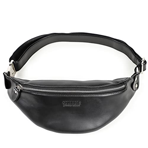 Gürteltaschen Männer Herren Echtes Leder Tasche Hüfttasche Bauchtasche Multifunktionale Hüfttasche mit Reißverschluss Geeignet (Schwarz) von CONTACTS