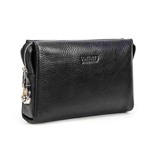 Herren Clutch Bag CONTACT'S Leder Clutch Wallet Braun Wristlet Handtasche Reise Kartenhalter Handy Geldbörse, Schwarz von Contacts