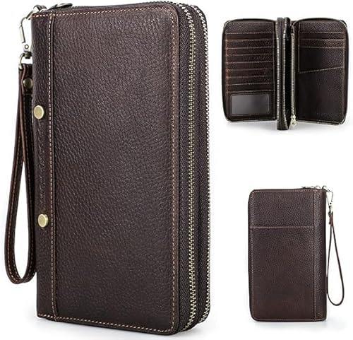 CONTACTS Herren Clutch Handtasche RFID-Schutz,Vollnarbenleder Reißverschluss-Passport Wallet,Business Large Carry-All Organizer Scheckbuch Clutch Handyhalter von CONTACTS