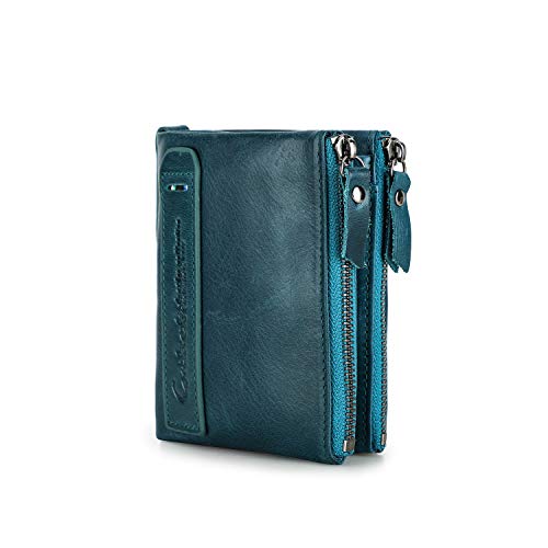 CONTACTS Herren Geldbörse Echtes Leder-Bifold Wallet Doppel Reißverschlusstasche Geldbeutel (Blau) von CONTACTS