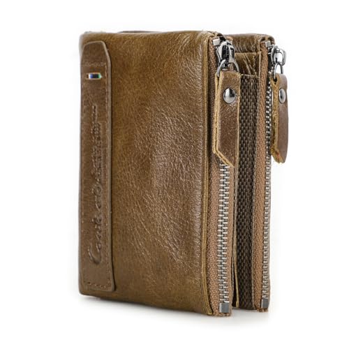 Contacts Herren Geldbörse Echtes Leder-Bifold Wallet Doppel Reißverschlusstasche Geldbeutel (Braun) von Contacts