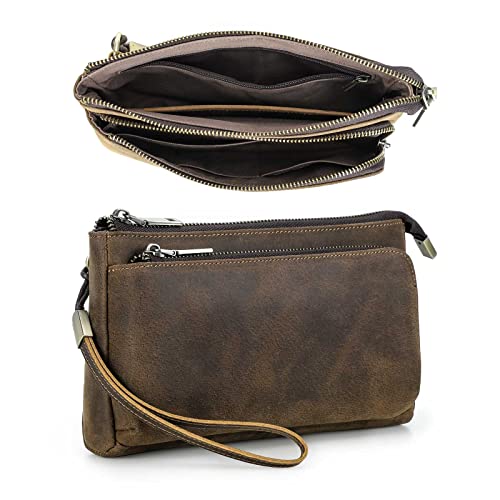 Lederarmbänder Clutch Männer Geldbörse Reißverschluss Große Kapazität Organizer für Visitenkarten mit Lederband Handtasche für Herren, Kaffee1035 von Contacts