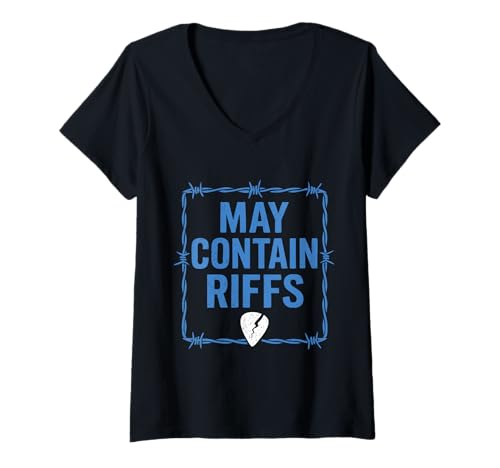 Damen May Contain Riffs Gitarrist Rock Humor Laut Musik Spruch T-Shirt mit V-Ausschnitt Damen May Contain Riffs Gitarrist Rock Humor Laut Musik Spruch T-Shirt mit V-Ausschnitt von Contain Riffs Musik Designs