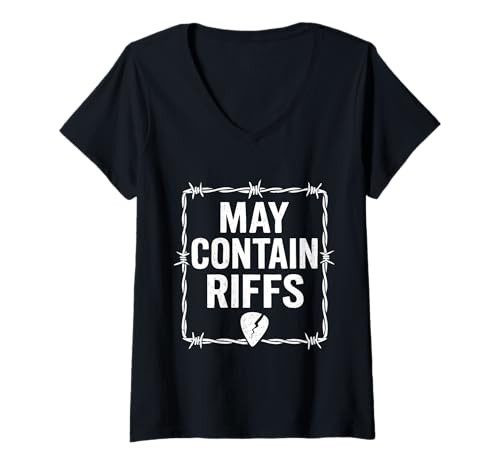 Damen May Contain Riffs Gitarrist Rock Humor Laut Musik Spruch T-Shirt mit V-Ausschnitt Damen May Contain Riffs Gitarrist Rock Humor Laut Musik Spruch T-Shirt mit V-Ausschnitt von Contain Riffs Musik Designs