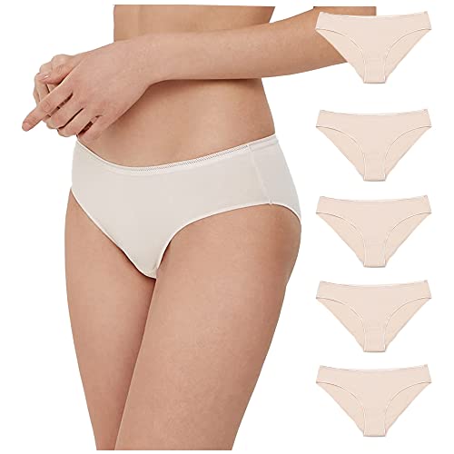 Conte elegant Damen Baumwoll-Slip 5er-Pack Höschen – Bikini Damen Unterhosen – Atmungsaktiv mit Gummiband – Dessous Damen Unterwäsche Frauen – Cotton Underwear Women LB 2001 Naturfarben L von Conte elegant