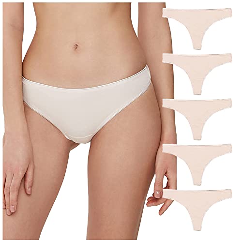 Conte elegant Damen Baumwoll String 5er-Pack Höschen mit Gummiband - Unterwäsche Stringtanga Slip Unterhosen – Damen Unterwäsche – Wäsche Transparent – Unterhosen Damen – LST 2000 Naturfarben L von Conte elegant