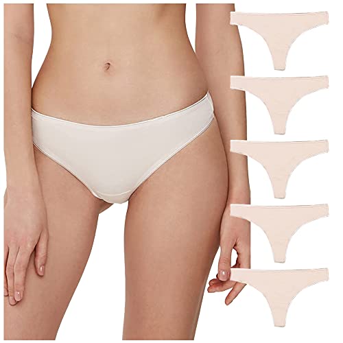 Conte elegant Damen Baumwoll String 5er-Pack Höschen mit Gummiband - Unterwäsche Stringtanga Slip Unterhosen – Damen Unterwäsche – Wäsche Transparent – Unterhosen Damen – LST 2000 Naturfarben S von Conte elegant