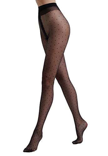 Conte elegant gemusterte Damenstrumpfhose mit Punkten - 20 DEN POLKA DOTS Muster Feinstrumpfhose Damen Strumpfhose extrem elastisch - DOTS Lycra Farbe Schwarz Größe 3 von Conte elegant