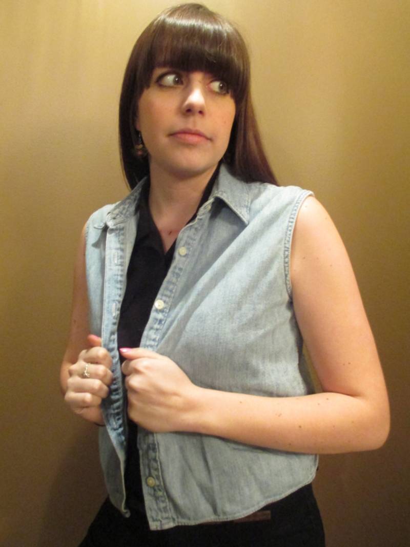 Damen Vintage-Denim Weste/Ärmellose Button-Down Hemd von ContinentalThrift