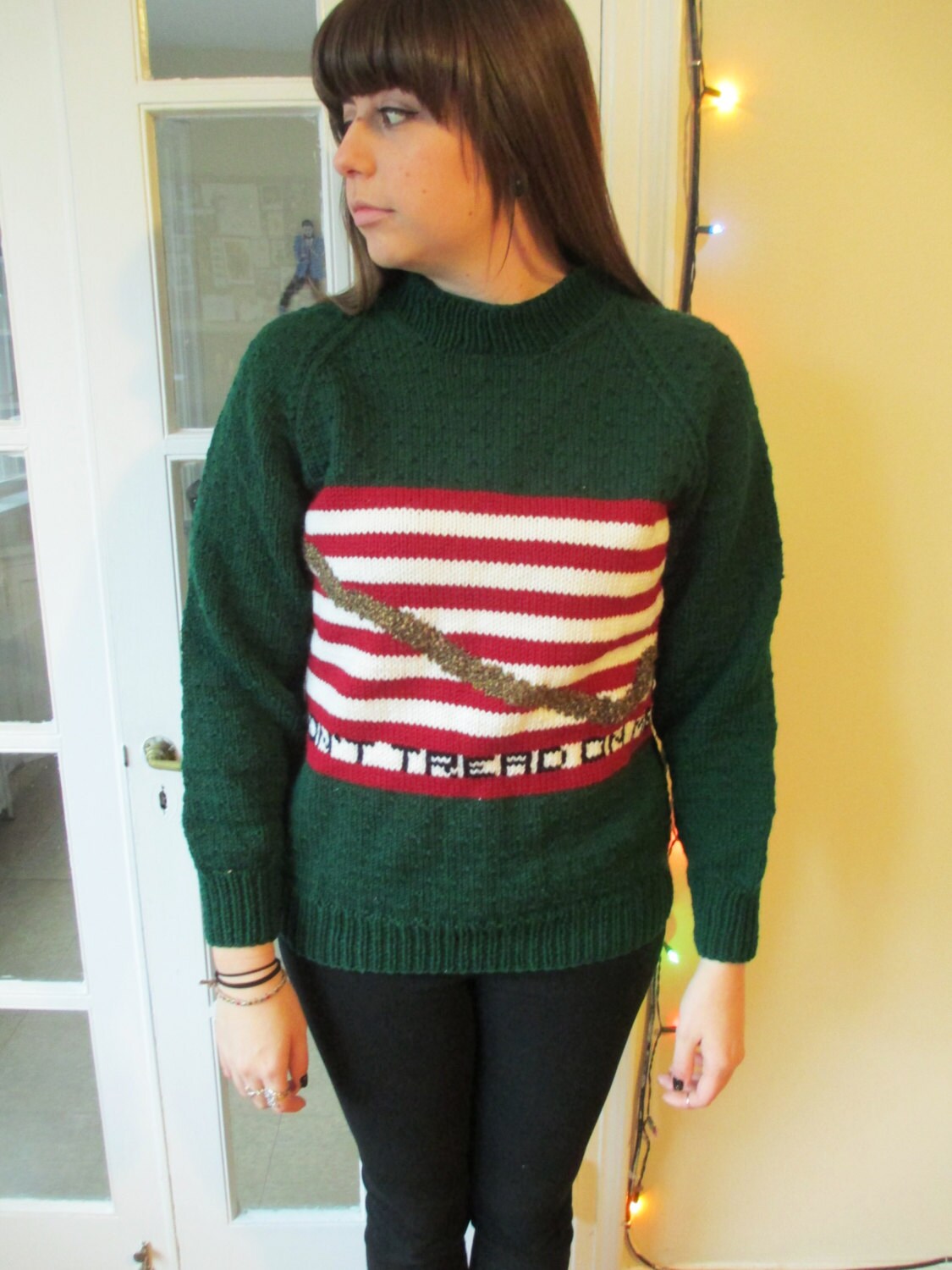 Vintage Handarbeit Grün, Rot Und Weiß "Nicht Auf Mich Lauffläche' Marine Jack Die Culpepper Flagge 1776 Handgemachte Pullover von ContinentalThrift