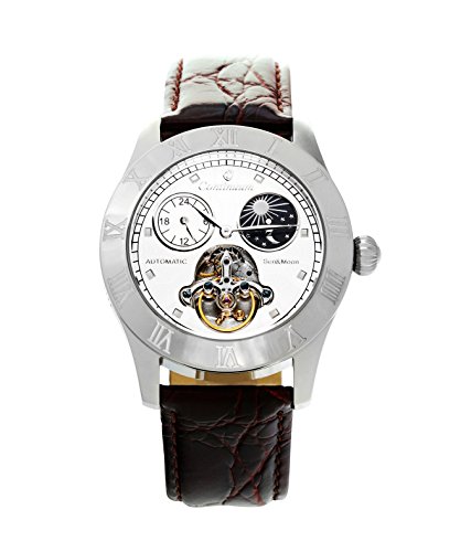 Continuum Uhr Automatikuhr Armbanduhr Silber für Herren Männer Analog Herrenuhr Männeruhr Leder Armband Braun Wasserdicht Klassisch Elegant Zifferblatt CO15016 von Continuum