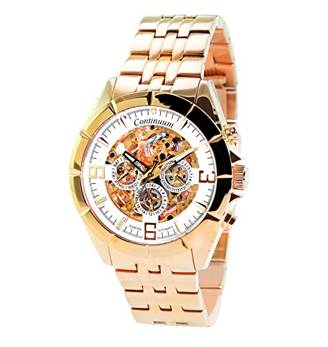 Continuum Uhr Automatikuhr Armbanduhr für Herren Männer mit einem echten Diamanten Skelettuhr Herrenuhr Männeruhr Edelstahl Armband Gold Wasserdicht Klassisch CK17H04A von Continuum