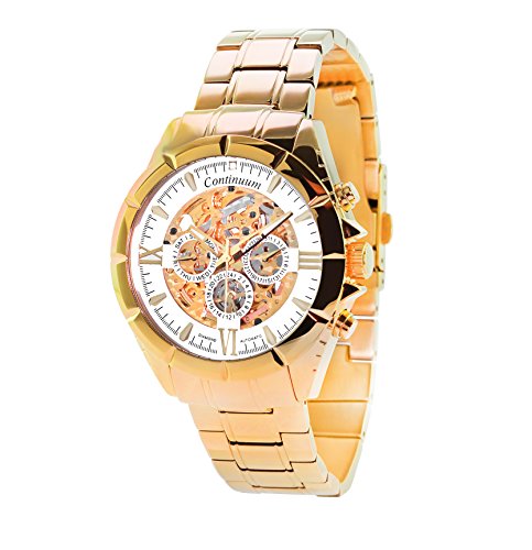 Continuum Uhr Automatikuhr Armbanduhr für Herren Männer mit einem echten Diamanten Skelettuhr Herrenuhr Männeruhr Edelstahl Armband Gold Wasserdicht Klassisch CK17H04R von Continuum