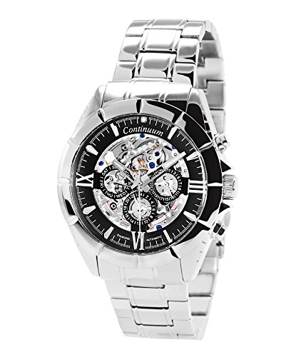 Continuum Uhr Automatikuhr Armbanduhr für Herren Männer mit einem echten Diamanten Skelettuhr Herrenuhr Männeruhr Edelstahl Armband Silber Wasserdicht Klassisch CK17H01R von Continuum