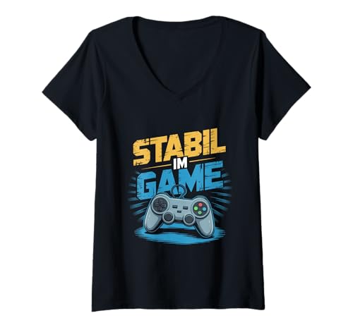 Damen Stabil im Game Konsole Controller Gamepad Spieler Zocker T-Shirt mit V-Ausschnitt Damen Stabil im Game Konsole Controller Gamepad Spieler Zocker T-Shirt mit V-Ausschnitt von Controller Joystick LAN Party Gamer Outfit