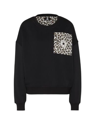 CONVERSE Leopard Crew Sweater Sweatshirt in Schwarz für Damen, Schwarz , 38 von Converse