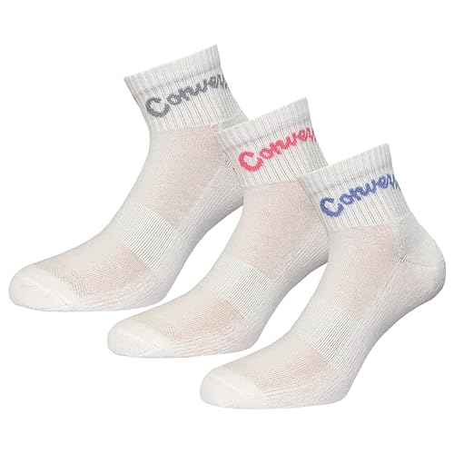 Converse 3 Paar Quarter Socken - Farbig Elastisch - Fußgewölbeunterstützung - Damen - Polyester (Weiß, 37-42) von Converse