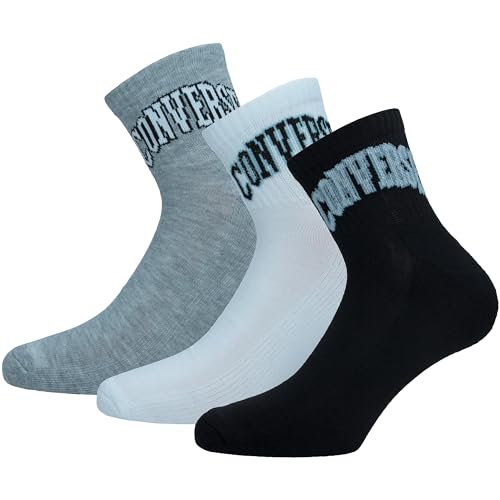 Converse 3 Paar Quarter Socken - Fußgewölbeunterstützung - Herren - Polyester (Mehrfarbig (Weiß, Grau, Schwarz), 43-46) von Converse