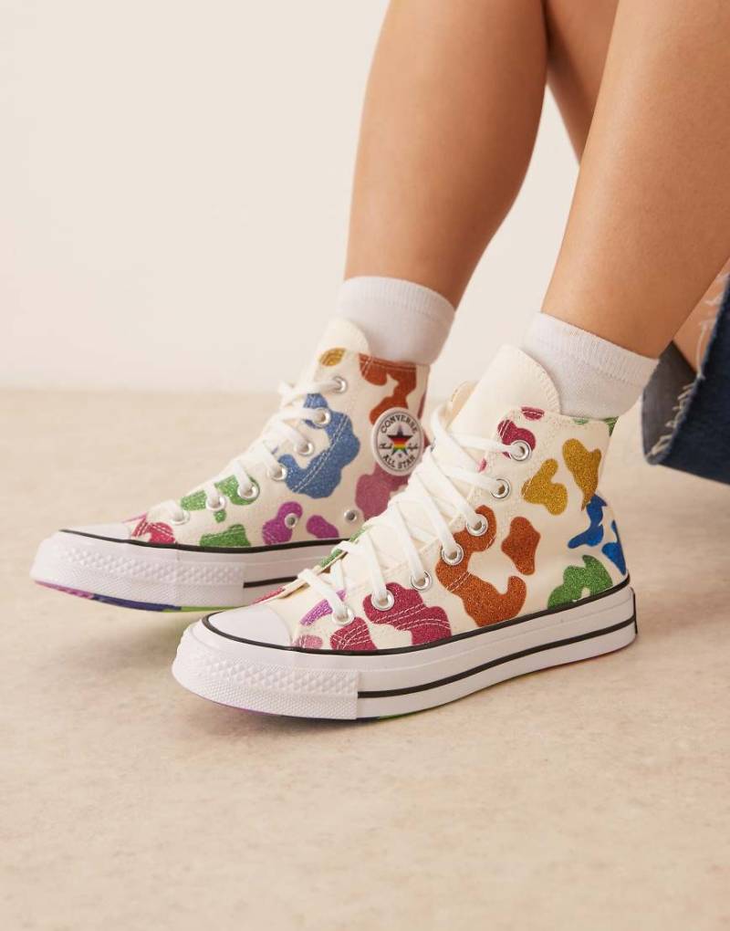 Converse - Chuck 70 Pride Hi - Sneaker mit buntem Leopardenmuster-Weiß von Converse