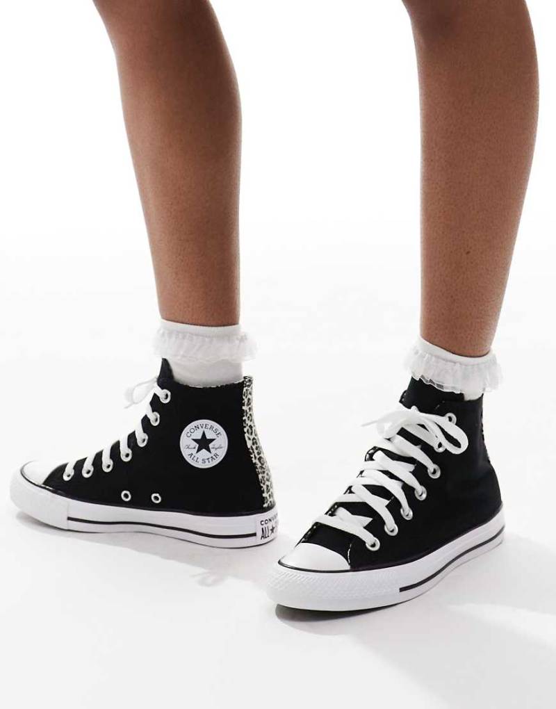 Converse - Chuck Taylor All Star Hi - Sneaker in Schwarz mit Leopardenmusterdetail von Converse