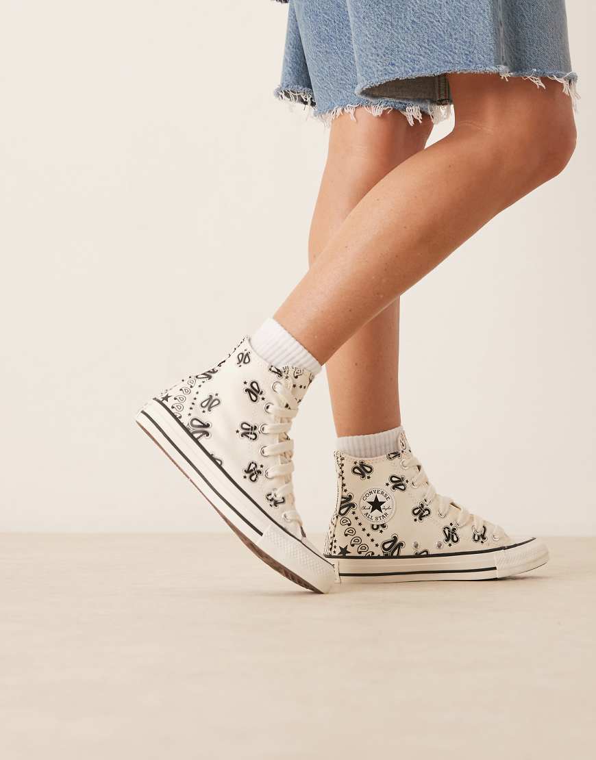 Converse - Chuck Taylor All Star Hi - Sneaker in Wollweiß mit Blumen-Detail von Converse