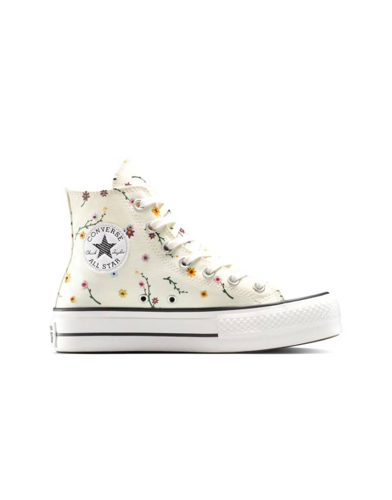 Converse - Chuck Taylor All Star Lift Hi - Plateau-Sneaker in Creme mit Blumenstickereien-Brown von Converse