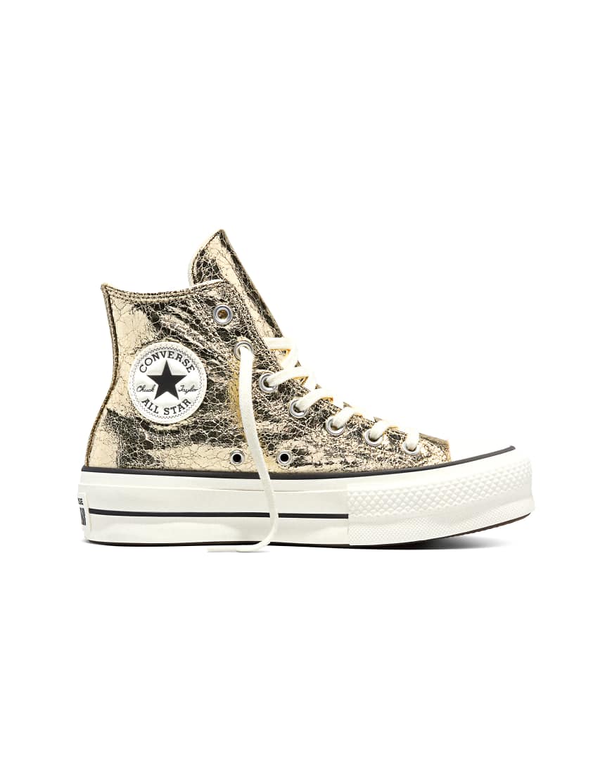 Converse - Chuck Taylor All Star Lift - Sneaker in Metallic-Gold/Vintage-Weiß mit Metallic-Rissstruktur und Plateausohle-Gelb von Converse