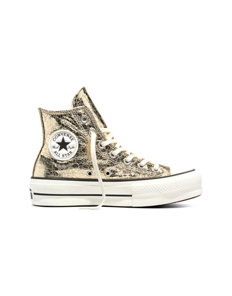 Converse - Chuck Taylor All Star Lift - Sneaker in Metallic-Gold/Vintage-Weiß mit Metallic-Rissstruktur und Plateausohle-Gelb von Converse