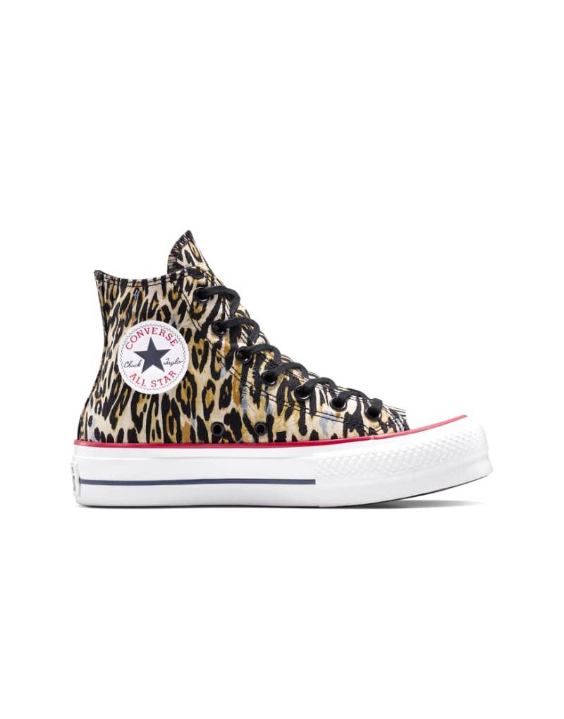 Converse - Chuck Taylor All Star Lift - Sneaker in Schwarz/Weiß/Rot mit Leopardenmuster und Plateausohle von Converse